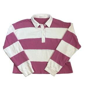 Marine Layer Cropped Pink and White Striped Rugby Size Medium